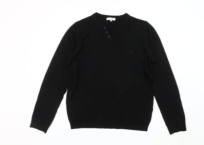 Red Herring Men's Black Henley Jumper, Size L