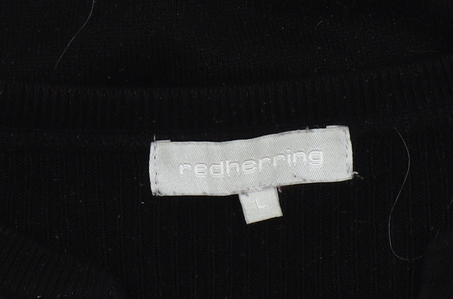 Red Herring Men's Black Henley Jumper, Size L