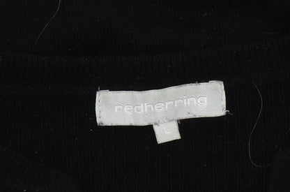 Red Herring Men's Black Henley Jumper, Size L