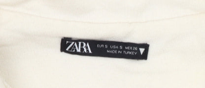 Zara Women's Ivory S Sweatshirt 1/4 Zip High Neck College