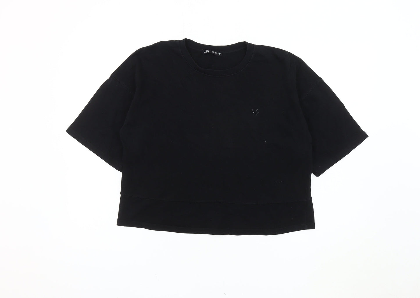 Zara Women's Black Cropped T-Shirt Size 12