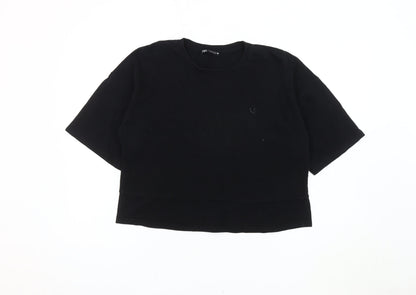 Zara Women's Black Cropped T-Shirt Size 12