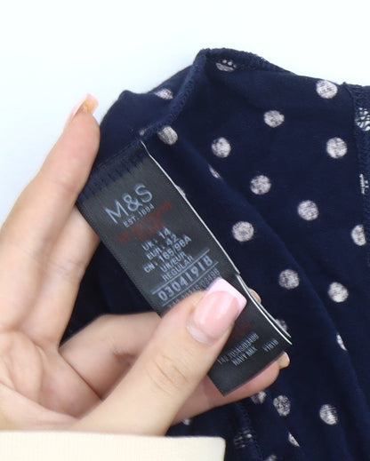 Marks and Spencer Women’s Blue Polka Dot Dress - Size 14