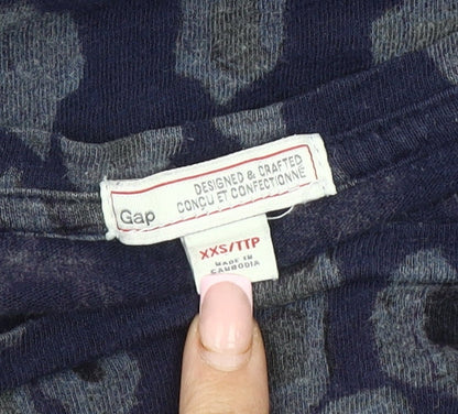 Gap Women's Blue XXS Boat Neck Animal Print Top