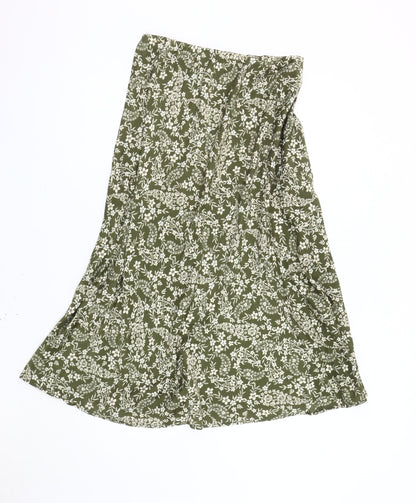 Cotton On Women's Green Floral Midi Flare Skirt L