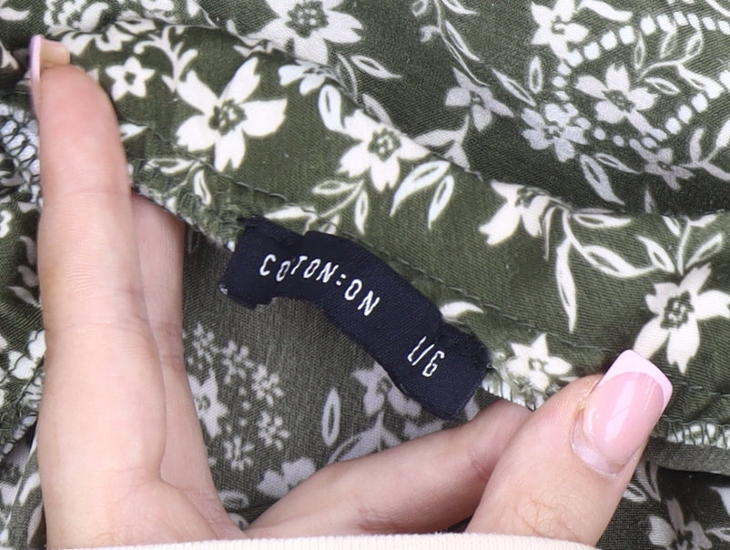 Cotton On Women's Green Floral Midi Flare Skirt L