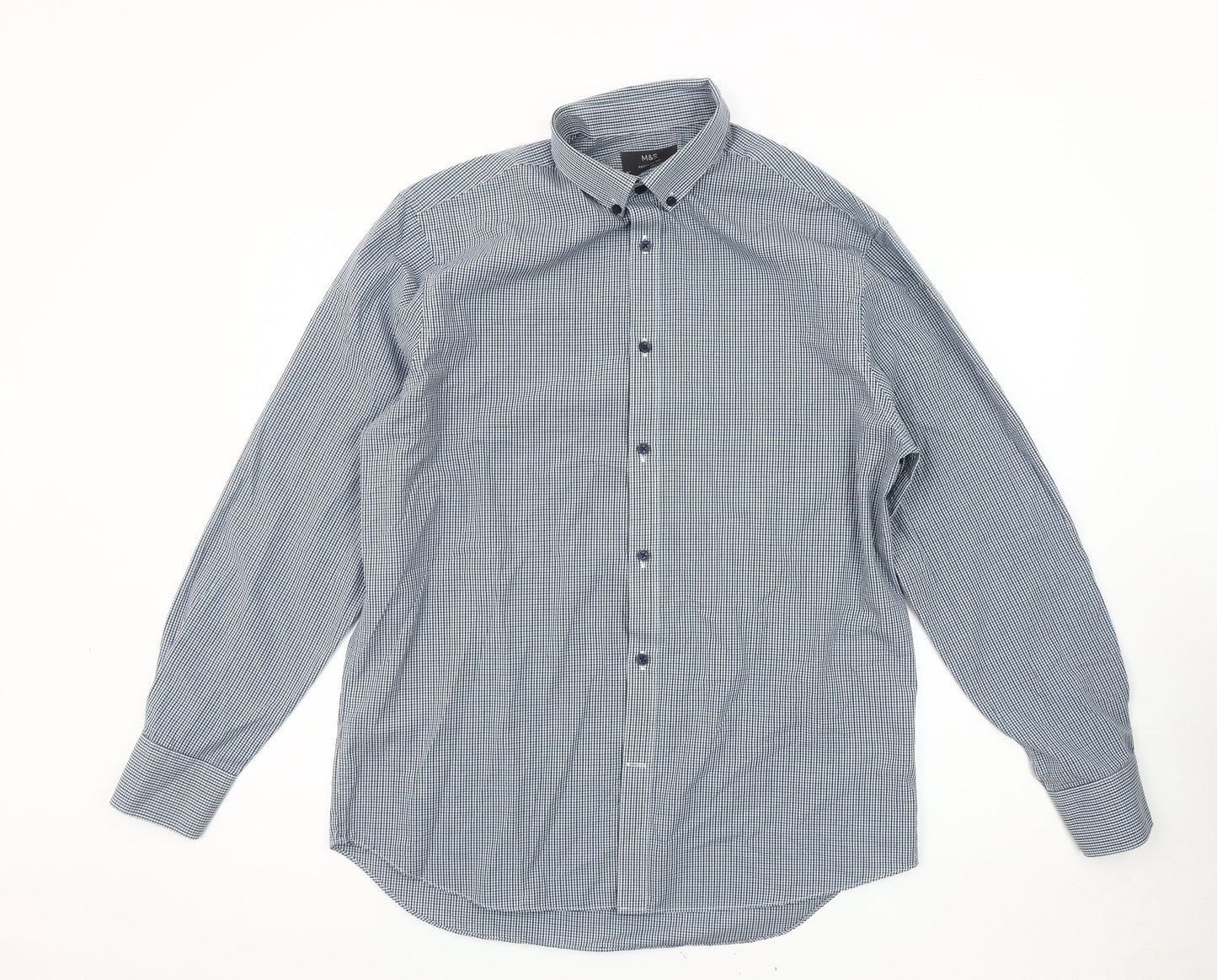 Marks and Spencer Men's Blue Regular Fit Check Shirt