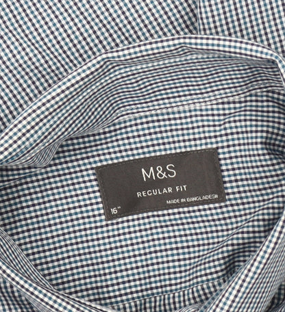 Marks and Spencer Men's Blue Regular Fit Check Shirt