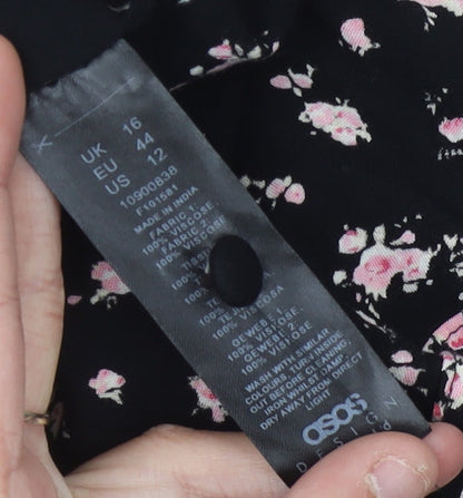 ASOS DESIGN Women's Black Floral Dress Size 16
