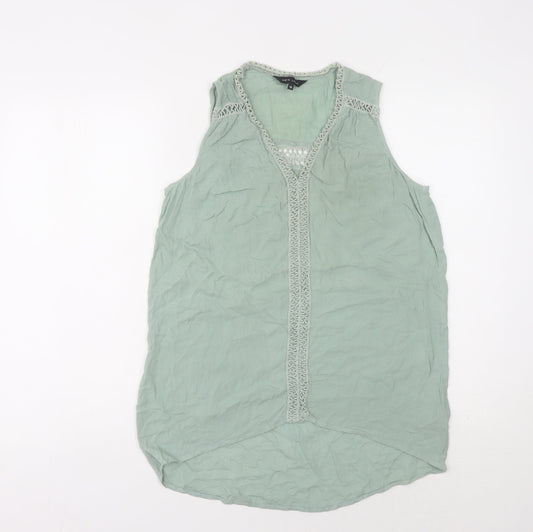 New Look Women's Green V-Neck Crochet Tank Top - Size 10