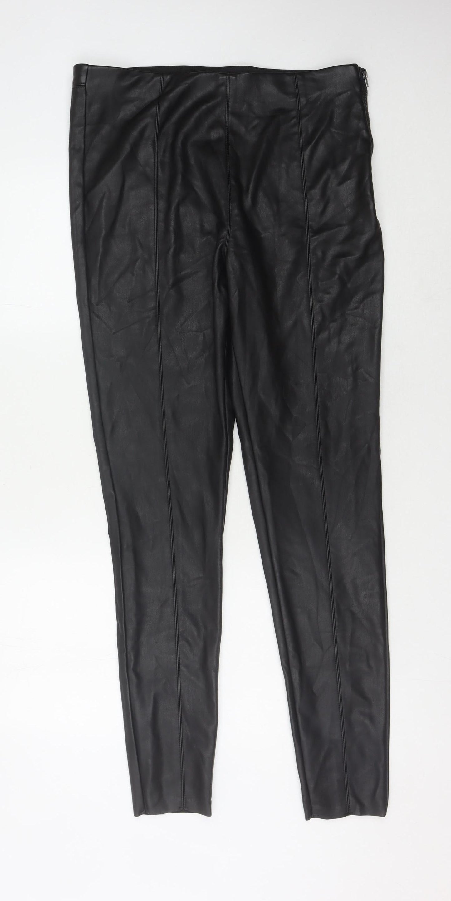 Topshop Women's Black Faux Leather Trousers, Size 18