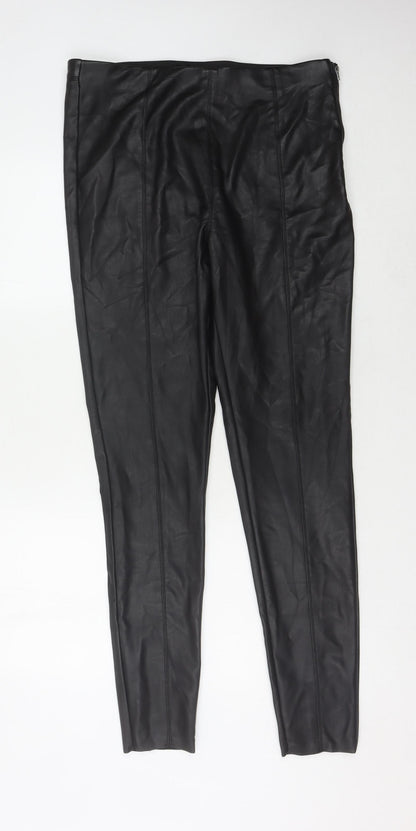 Topshop Women's Black Faux Leather Trousers, Size 18