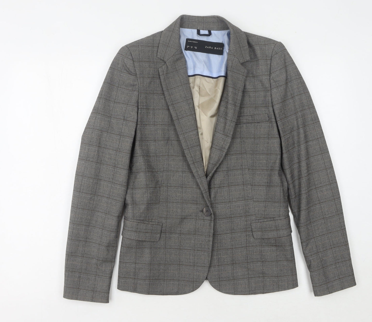 Zara Basic Grey Plaid Blazer Women's M Single-Breasted