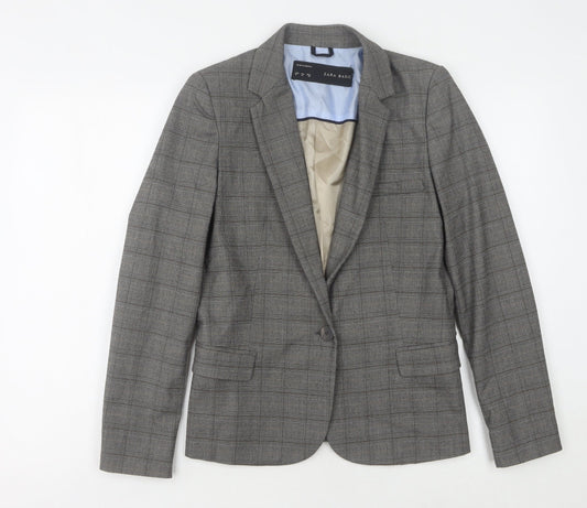 Zara Basic Grey Plaid Blazer Women's M Single-Breasted