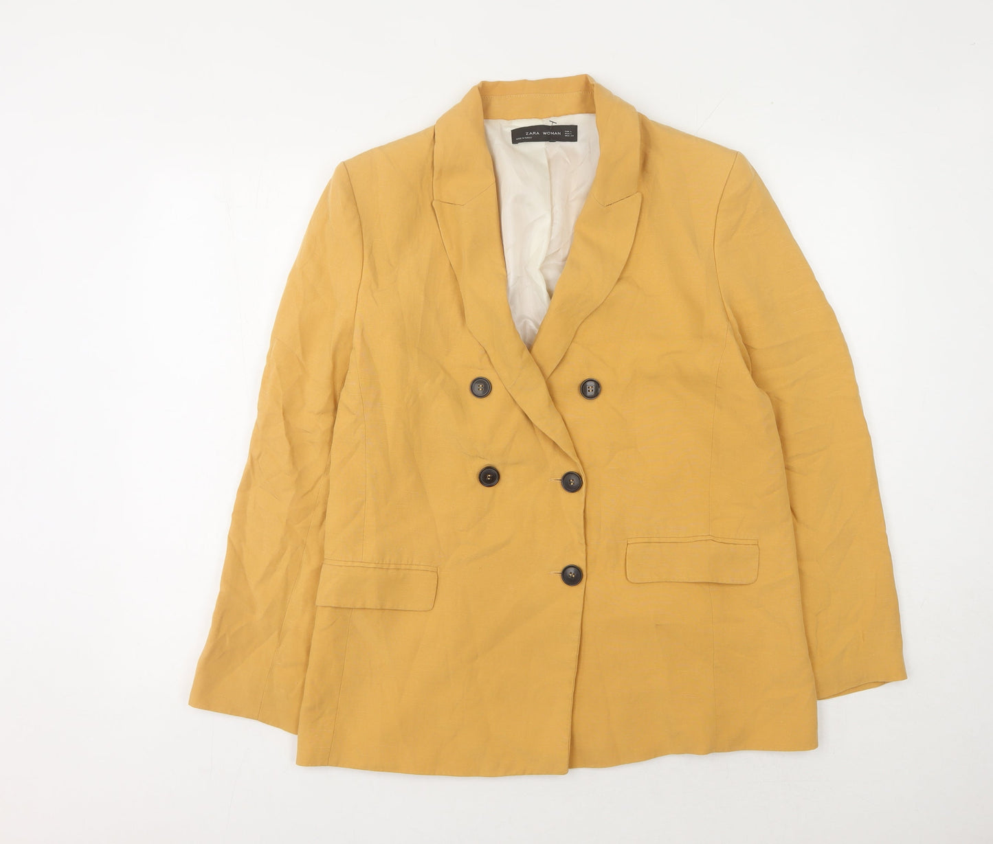 Zara Women's Yellow Blazer, Size 12, Double Breasted