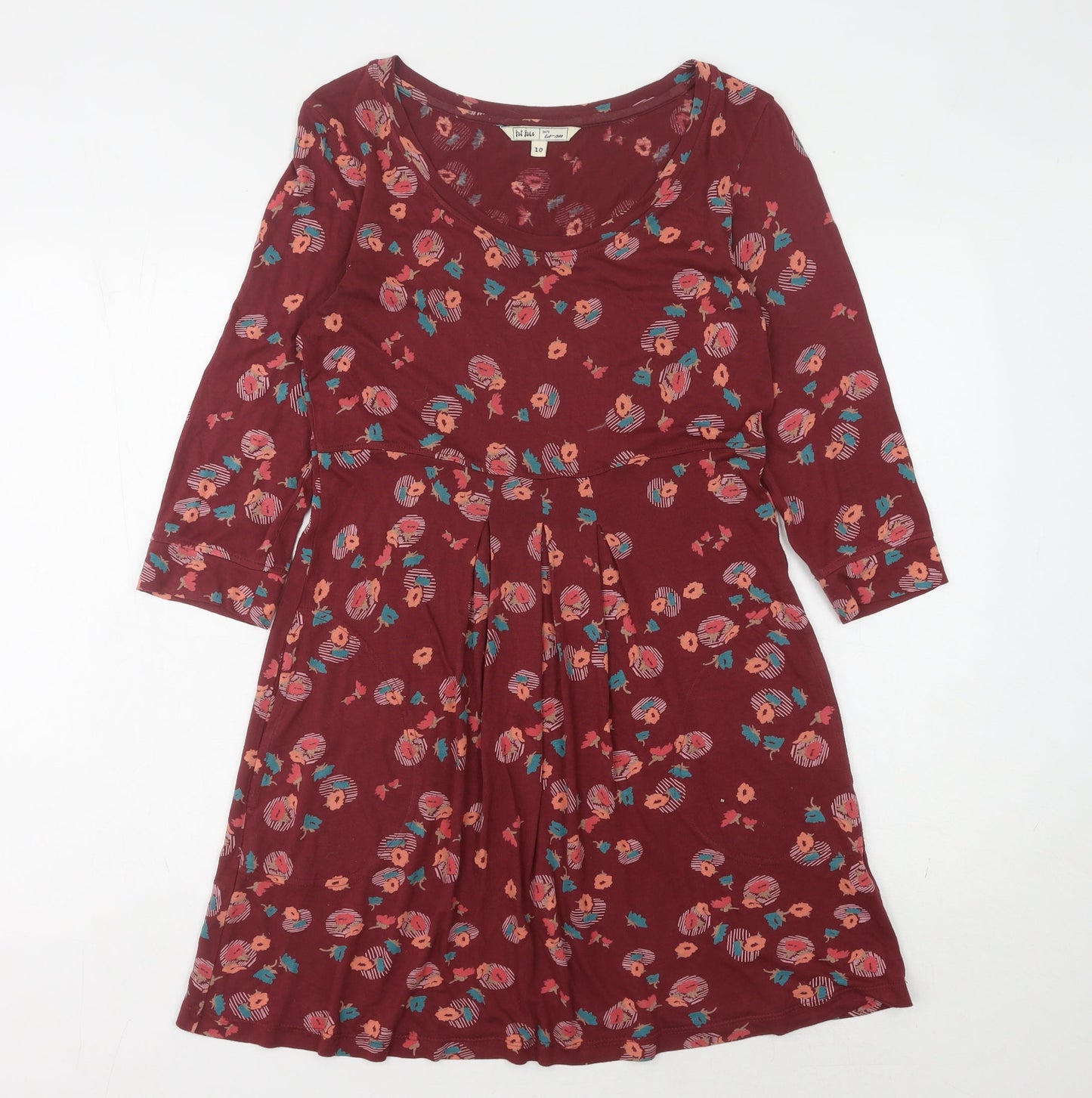 Fat Face Women's Red Floral A-Line Dress - Size 10