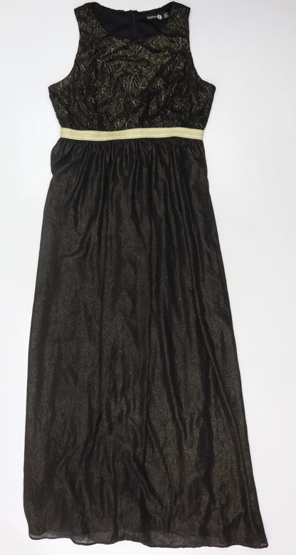 Boohoo Women's Black Floral Sleeveless Long Dress Size 16