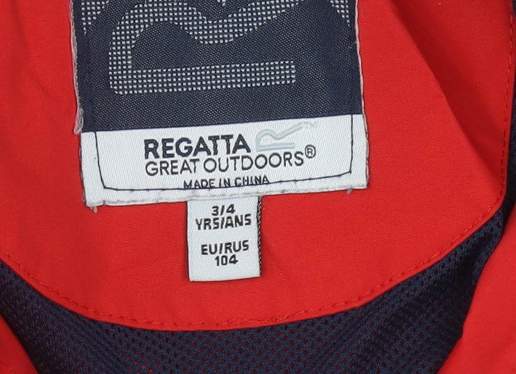 Regatta Boys Red Blue Parka Jacket 3-4 Years, Hooded, Waterproof