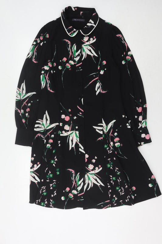 Marks and Spencer Women's Black Floral Collared Dress Size 10