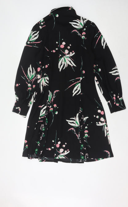 Marks and Spencer Women's Black Floral Collared Dress Size 10