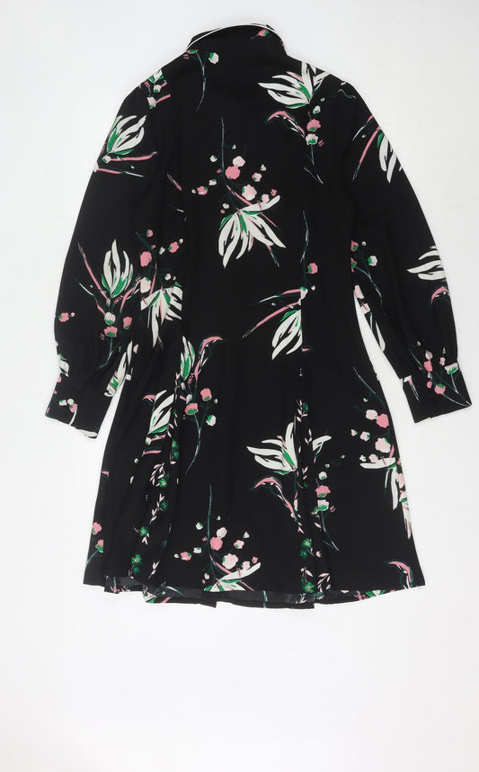 Marks and Spencer Women's Black Floral Collared Dress Size 10