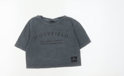Holyfield Girls Black Cropped T-Shirt XS 8-10 Yrs