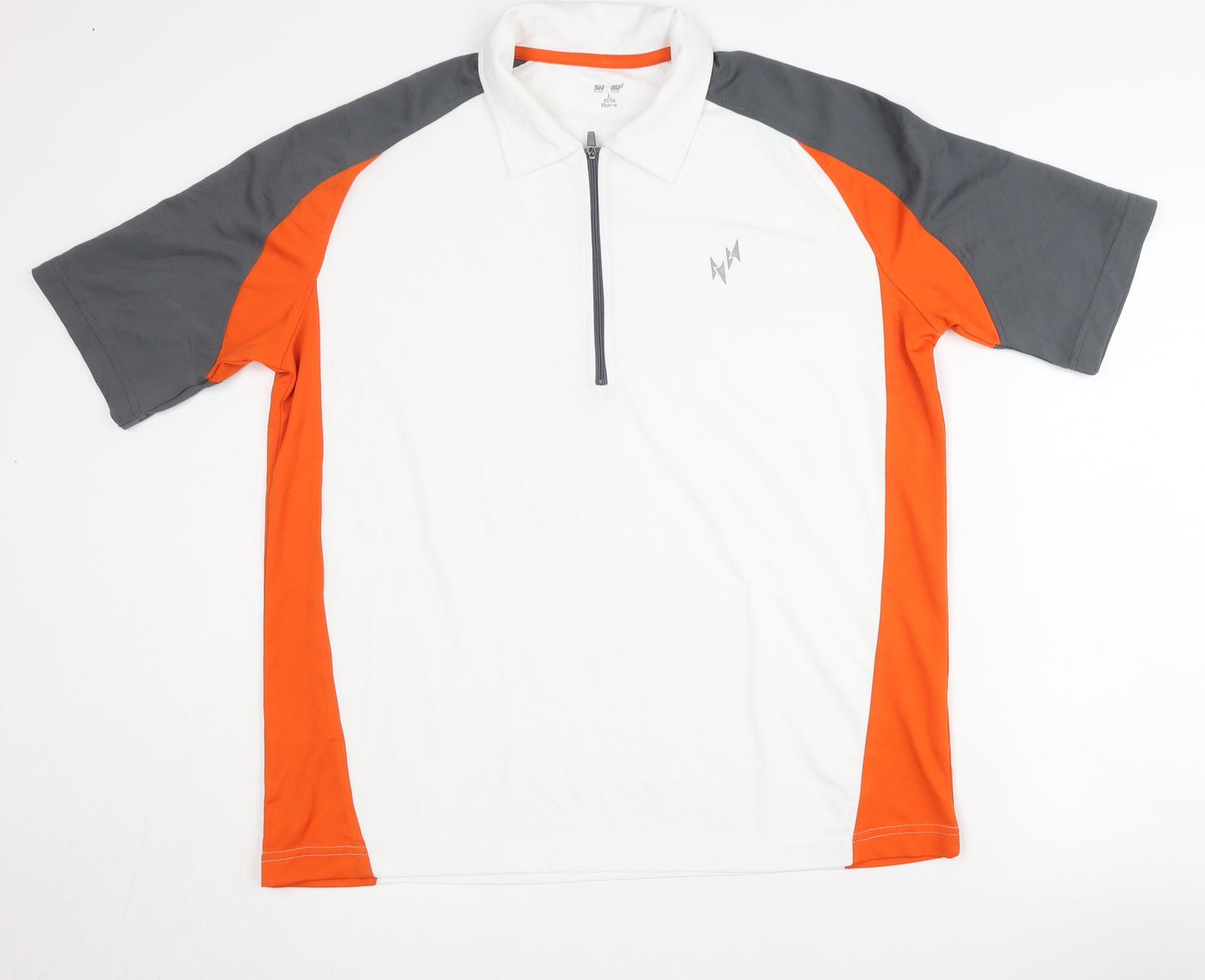 SHAMP Men's Polo Shirt, Large, White/Orange/Grey