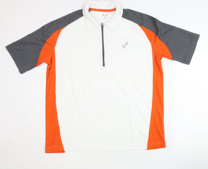 SHAMP Men's Polo Shirt, Large, White/Orange/Grey