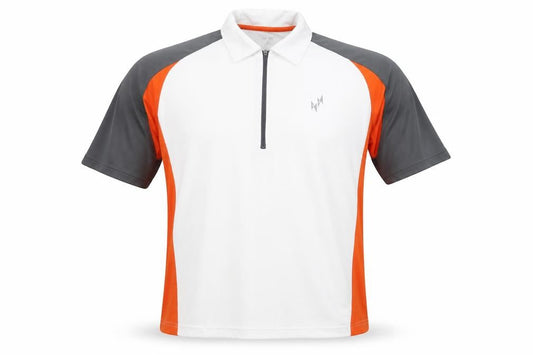 SHAMP Men's Polo Shirt, Large, White/Orange/Grey