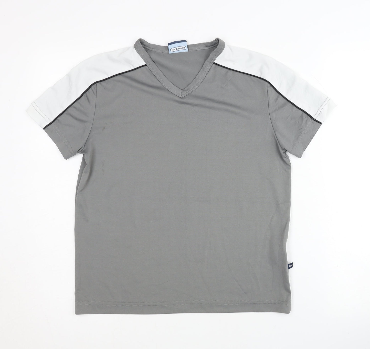Fishbone Unisex Grey Polyester T-Shirt, Size S
