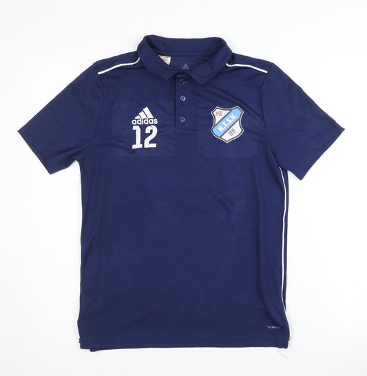 Additional front view of adidas boys’ blue polo top l short sleeve football