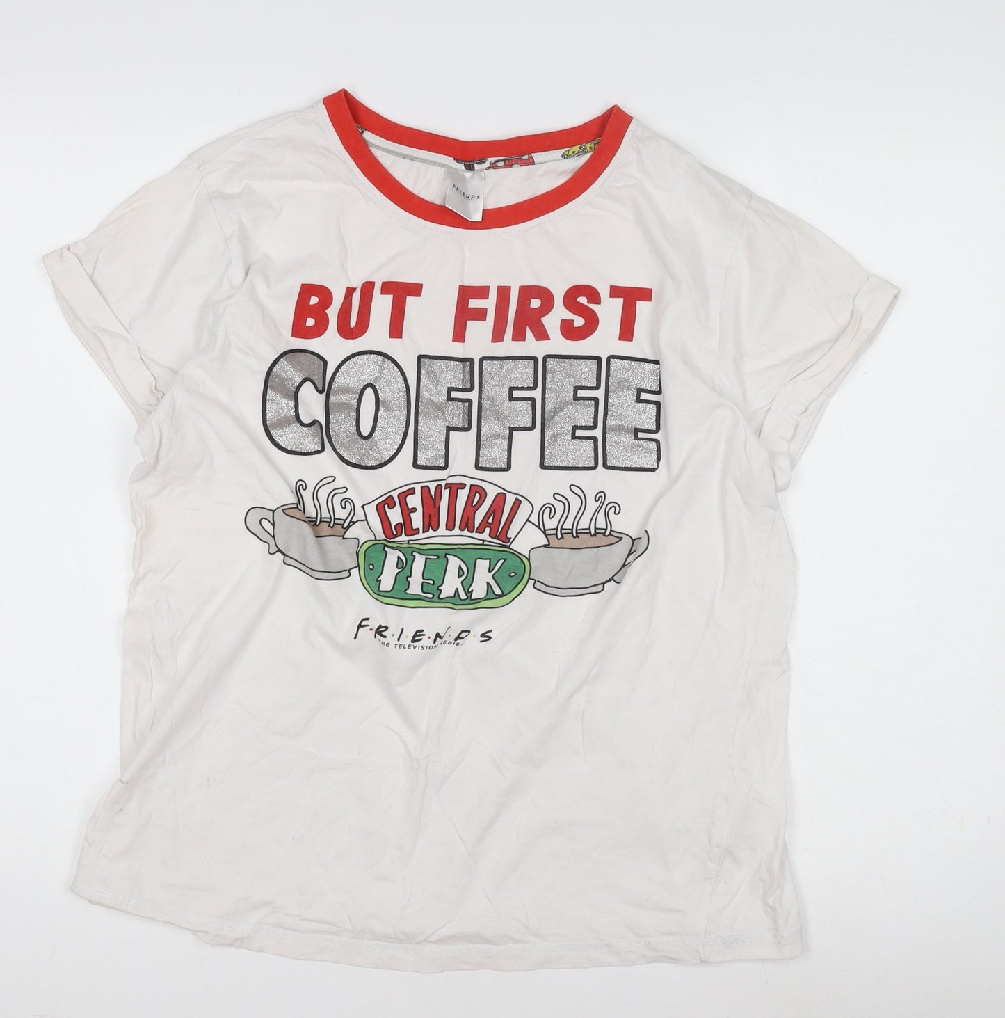Womens UK Size 16 FRIENDS White Ringer T-Shirt