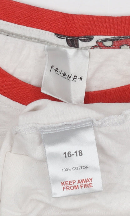 Womens UK Size 16 FRIENDS White Ringer T-Shirt