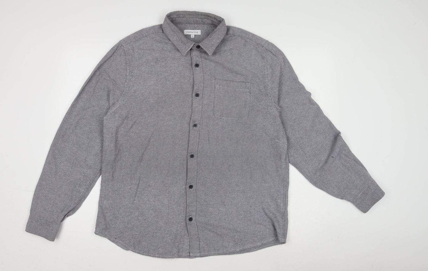 Red Herring Men's Grey Long Sleeve Button-Up Shirt L