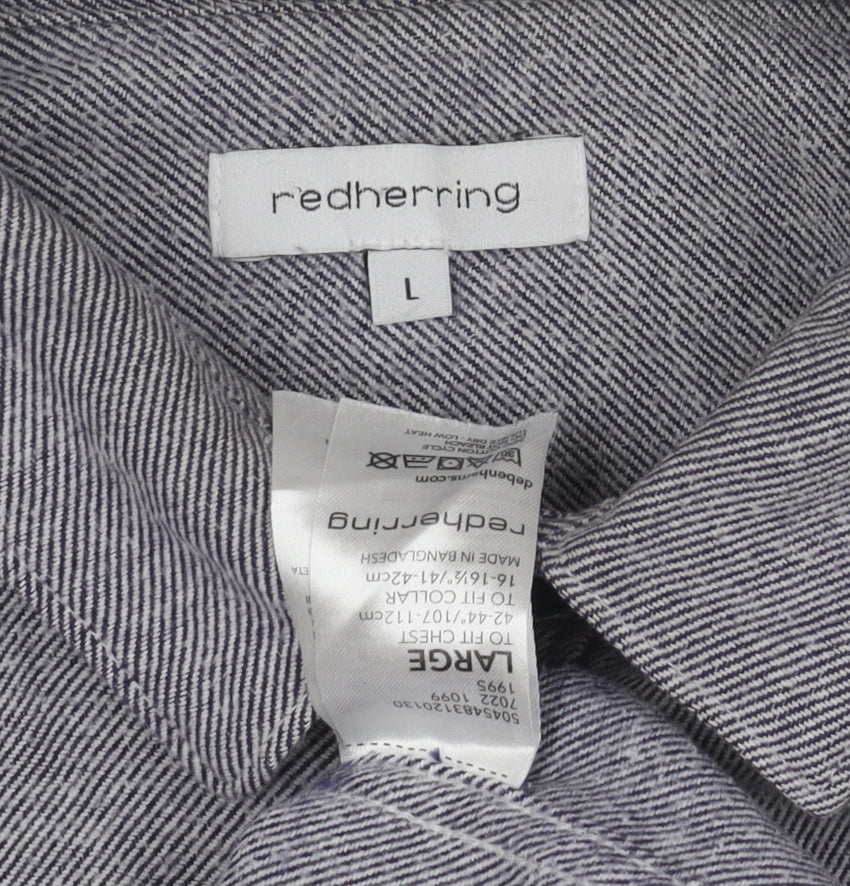 Red Herring Men's Grey Long Sleeve Button-Up Shirt L