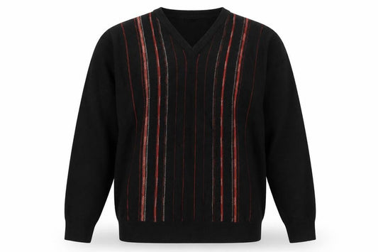 Felici Men's Black Striped Pullover Jumper L