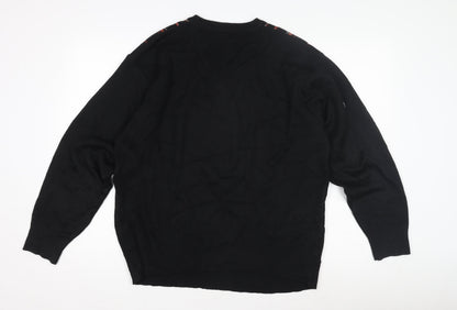 Felici Men's Black Striped Pullover Jumper L