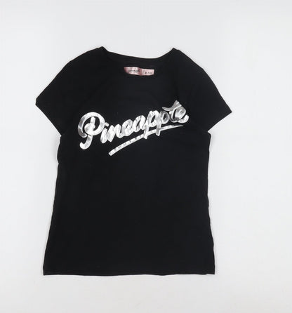 Pineapple Girls Black Graphic T-Shirt Age 9-10 Years