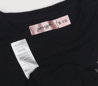 Pineapple Girls Black Graphic T-Shirt Age 9-10 Years