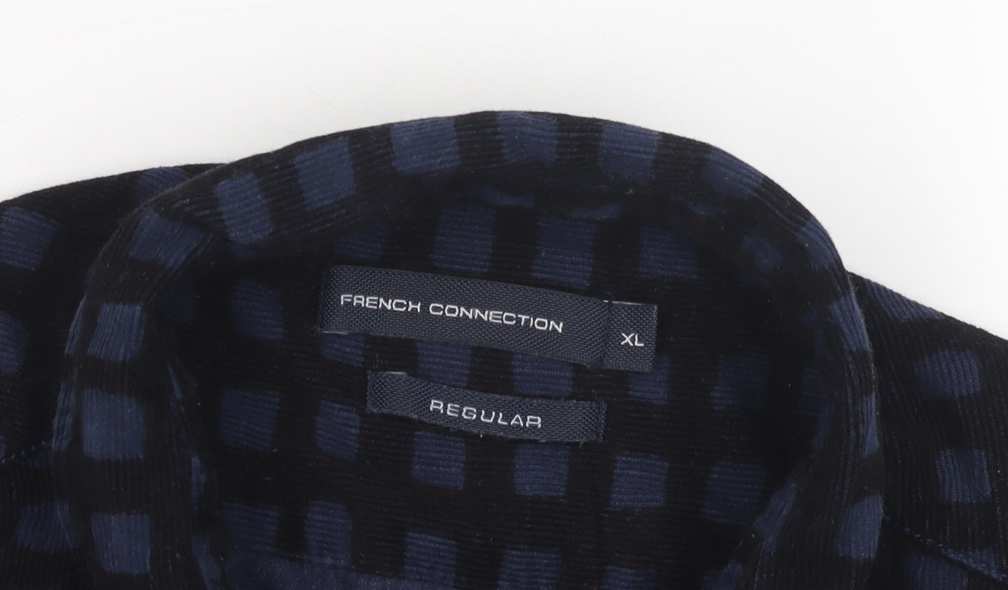 French Connection Men's Blue XL Corduroy Check Shirt
