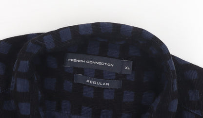 French Connection Men's Blue XL Corduroy Check Shirt