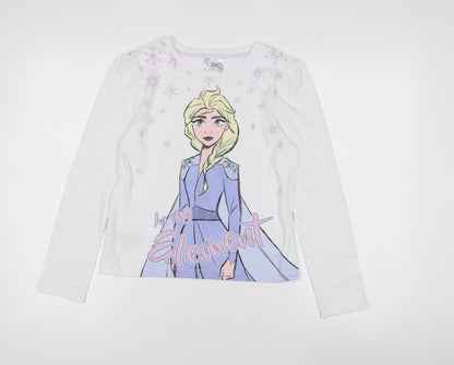 Disney Frozen Elsa Girls White T-Shirt 11-12 Years Long Sleeve