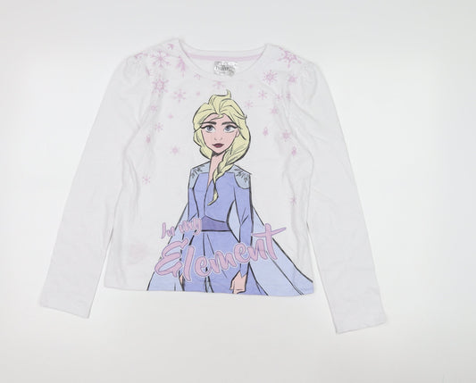 Disney Frozen Elsa Girls White T-Shirt 11-12 Years Long Sleeve