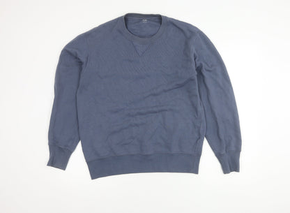 Uniqlo Men's Blue Pullover Sweatshirt M Knit Cotton Blend
