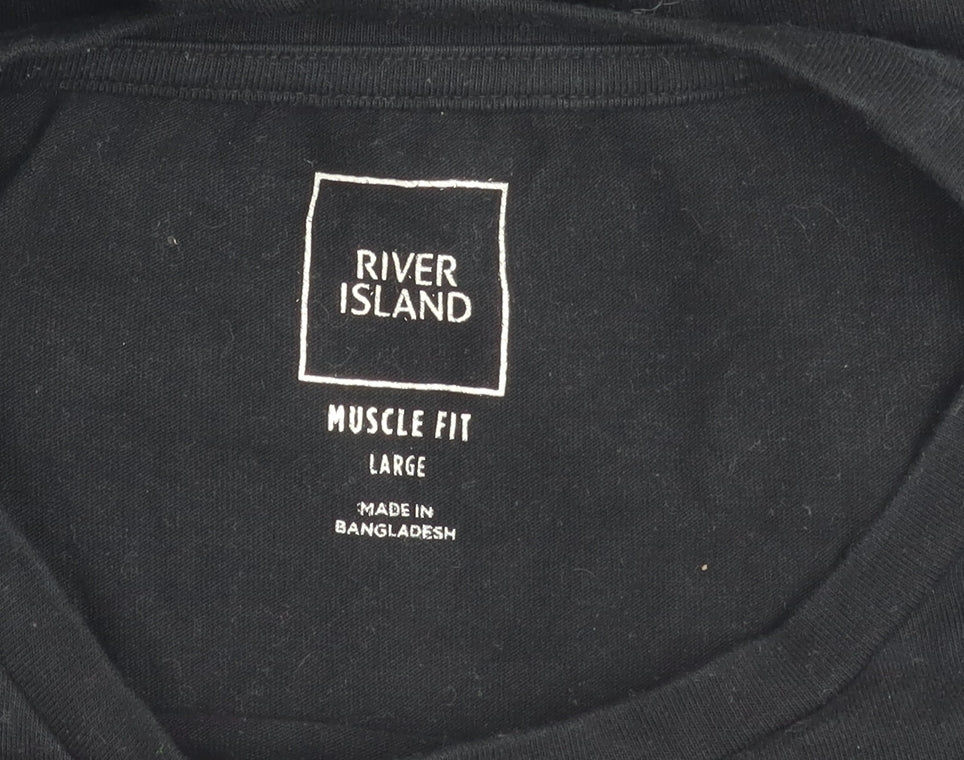 River Island Men's Black Muscle Fit T-Shirt Large