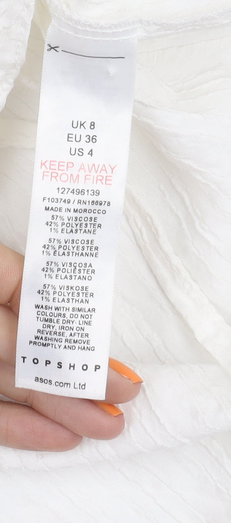 Womens UK Size 8 Topshop White Wrap Button-Up