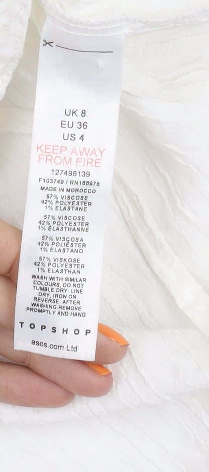 Womens UK Size 8 Topshop White Wrap Button-Up