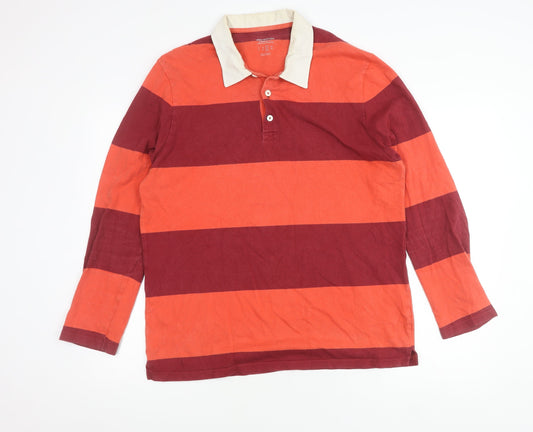 Urban Outfitters Men's Red Striped Long Sleeve Polo L