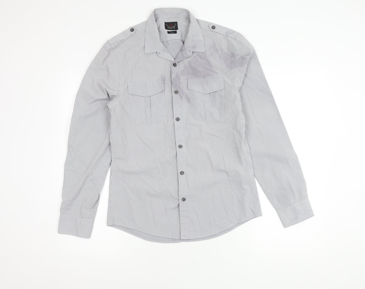 River Island Men's Grey Striped Button-Up Shirt S