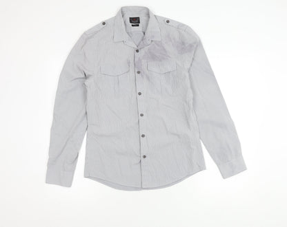 River Island Men's Grey Striped Button-Up Shirt S